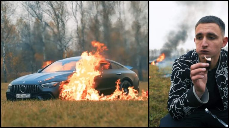 VIDEO Un tânăr și-a dat foc la Mercedes de supărare (INTERNAȚIONAL)