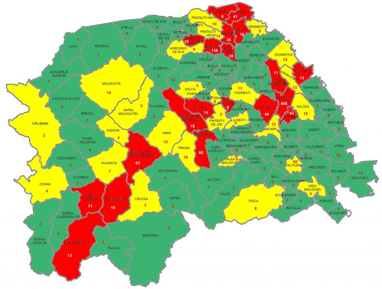 Situația pe localități a cazurilor de coronavirus din județul Suceava. Cele mai grave probleme sunt în Dornești, Horodnic de Jos și Ipotești