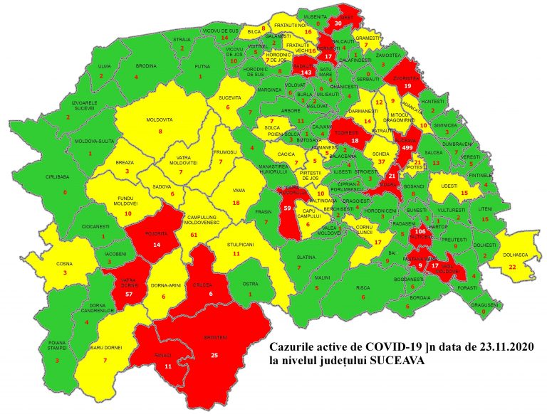 Situația pe localități a cazurilor de coronavirus din județul Suceava. Cele mai grave probleme sunt în Pojorâta, Panaci și Crucea