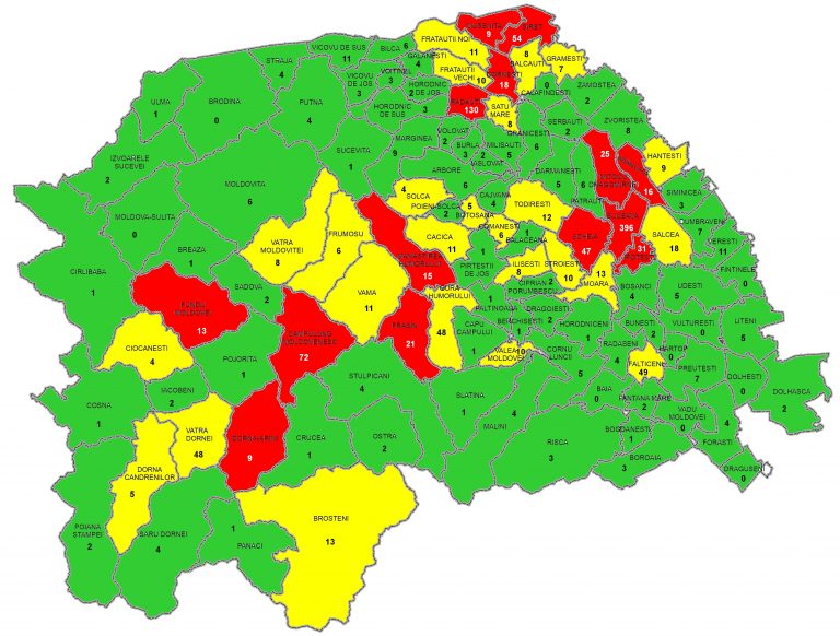 Situația pe localități a cazurilor de coronavirus din județul Suceava. Cele mai grave probleme sunt în Dornești, Siret, Mușenița, Mănăstirea Humorului și Ipotești
