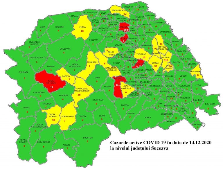 Situația pe localități a cazurilor de coronavirus din județul Suceava. Cele mai grave probleme sunt în Rădăuți, Burla și Bălăceana
