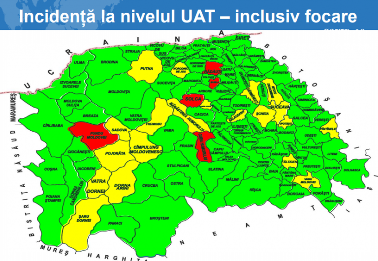 Situația pe localități a cazurilor de coronavirus din județul Suceava. Cele mai grave probleme sunt în Solca, Rădăuți și Gura Humorului