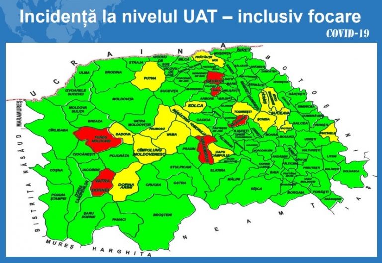Situația pe localități a cazurilor de coronavirus din județul Suceava. Cele mai grave probleme sunt în Rădăuți, Burla și Bălăceana