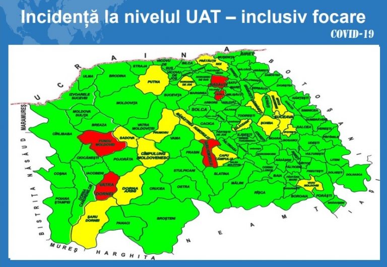 Situația pe localități a cazurilor de coronavirus din județul Suceava. Cele mai grave probleme sunt în Fundu  Moldovei, Rădăuți și Burla