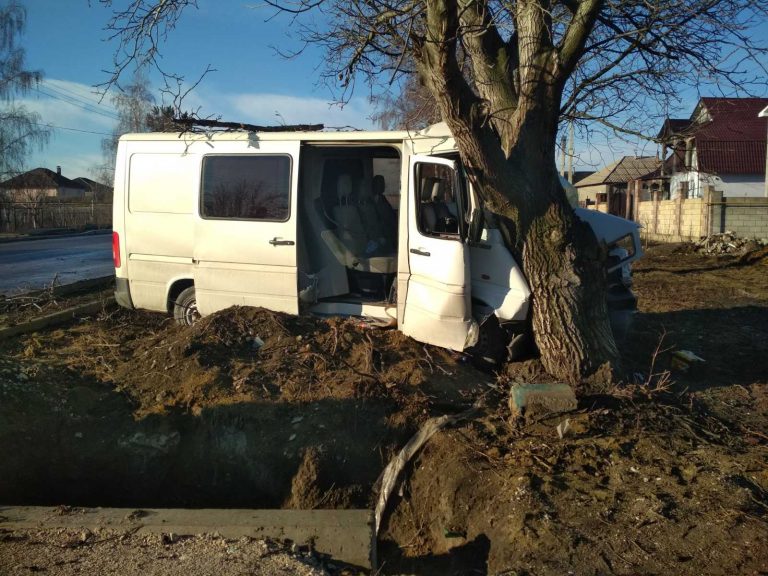 Un șofer care a adormit la volan a intrat cu microbuzul într-un copac, la intrare în Udești