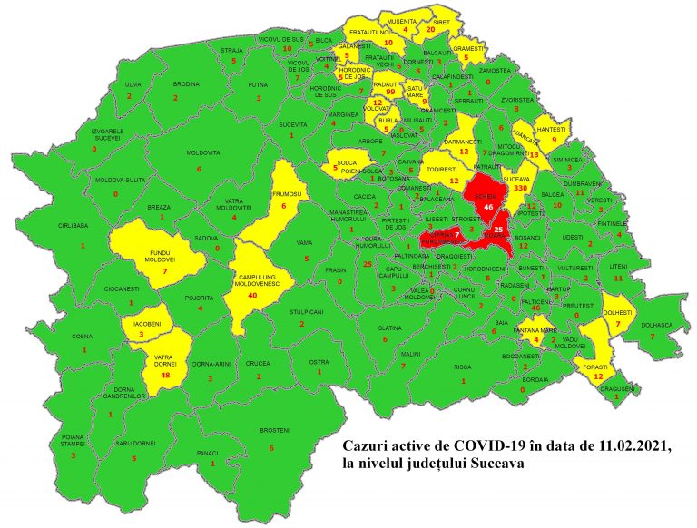 Situația pe localități a cazurilor de coronavirus din județul Suceava. Cele mai grave probleme sunt în Moara, Șcheia și Adâncata