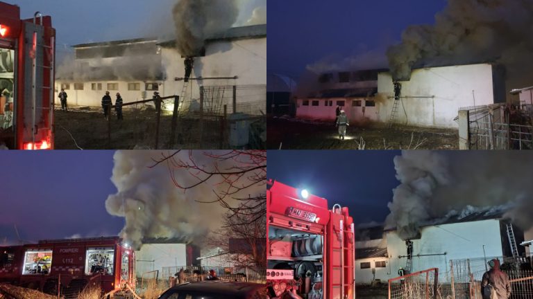 VIDEO FOTO Sauna complexului Civica din Șcheia a luat foc. Pompierii intervin cu șase autospeciale