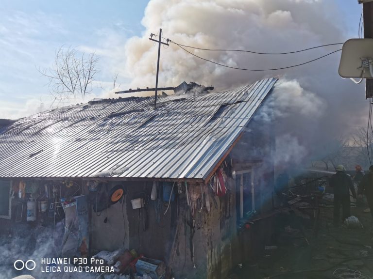 FOTO Incendiu de proporții într-o gospodărie din Burla. Pompierii au intervenit cu șapte autospeciale