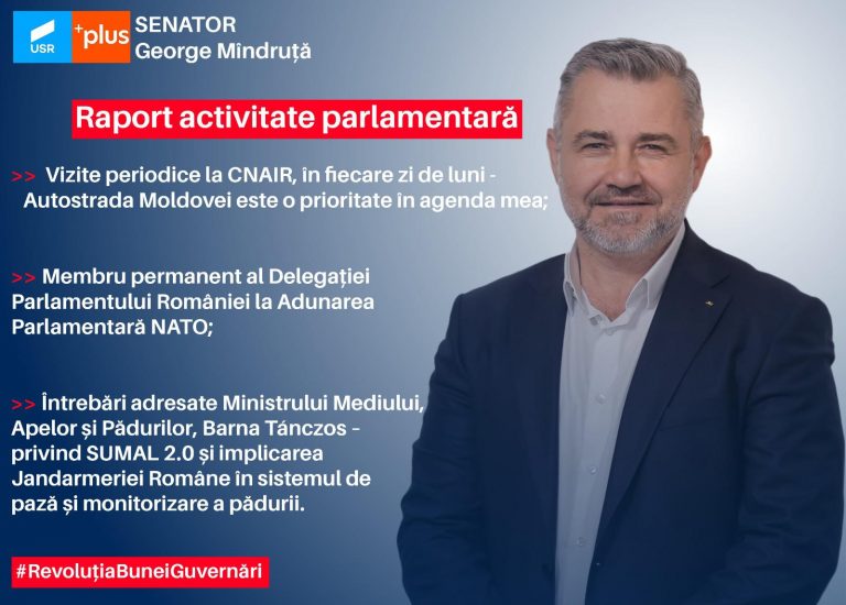 Raportul de activitate parlamentară al senatorului USR PLUS Suceava, Gheorghiță Mîndruță