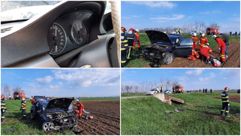 VIDEO FOTO Accident grav produs la Dumbrăveni. Acul vitezometrului mașinii s-a oprit la 150 km/h