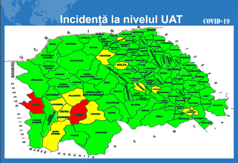 Situația pe localități a cazurilor de coronavirus din județul Suceava. Doar Coșna și Dorna Arini mai au incidența peste 3 la mia de locuitori