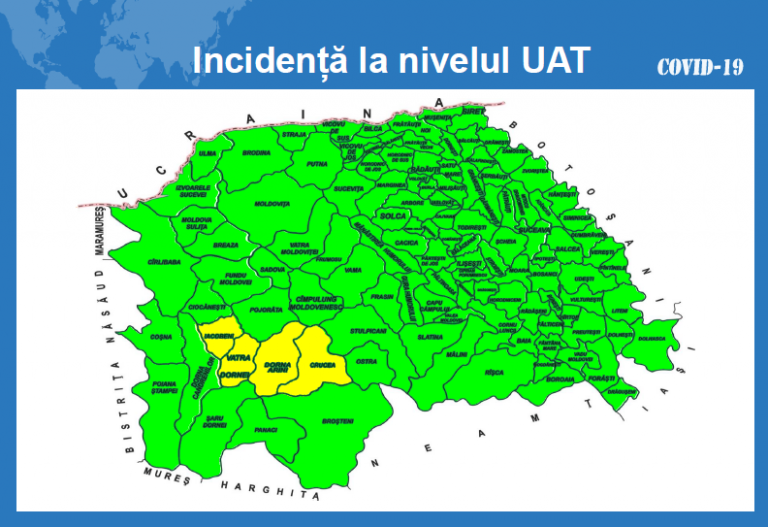 Situația pe localități a cazurilor de coronavirus din județul Suceava. Nicio localitate nu mai are incidența peste 3 la mia de locuitori