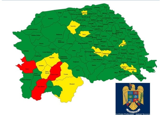 Situația pe localități a cazurilor de coronavirus din județul Suceava. Doar Coșna și Dorna Arini mai au incidența peste 3 la mia de locuitori
