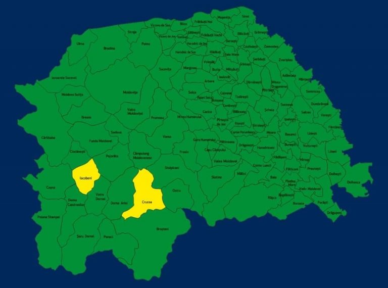 Situația pe localități a cazurilor de coronavirus din județul Suceava. Doar Grămești și Iacobeni mai sunt în scenariul galben, restul localităților sunt în scenariul verde