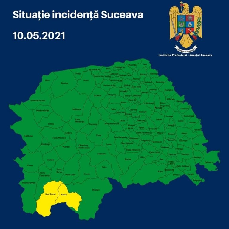 Situația pe localități a cazurilor de coronavirus din județul Suceava. Doar Panaci și Șaru Dornei mai sunt în scenariul galben, restul localităților sunt în scenariul verde