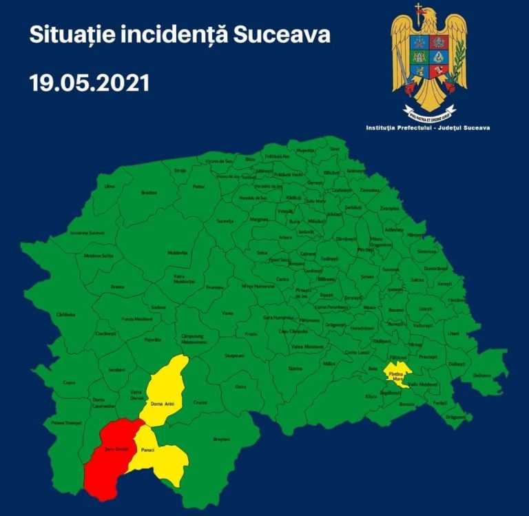 Situația pe localități a cazurilor de coronavirus din județul Suceava. Comuna Șaru Dornei continuă să fie singura care are incidența peste 3 la mia de locuitori