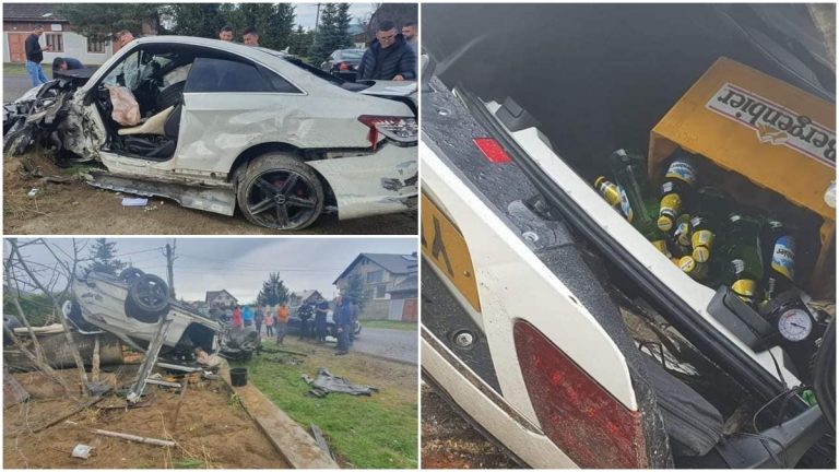 VIDEO FOTO Un tânăr proaspăt întors din Anglia care a vrut să „ude” mașina achiziționată a făcut prăpăd pe o stradă din Bilca. Petrecărețul avea o alcoolemie de 0,83 mg/l