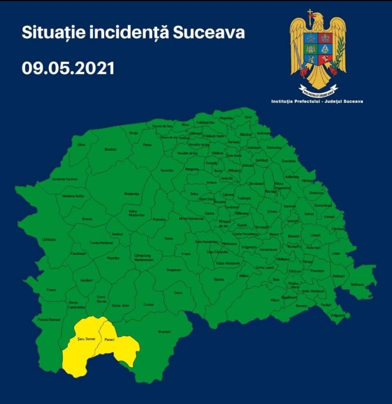 Situația pe localități a cazurilor de coronavirus din județul Suceava. Doar Panaci și Șaru Dornei mai sunt în scenariul galben, restul localităților sunt în scenariul verde