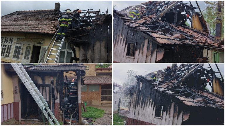 FOTO Un bărbat din Capu Codrului a încercat să se spânzure, după care și-a dat foc la casă. Pompierii l-au găsit mort cu o funie legată de gât