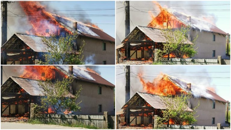 VIDEO FOTO Trei gospodării din Dolhești afectate de un incendiu izbucnit de la un tablou electric
