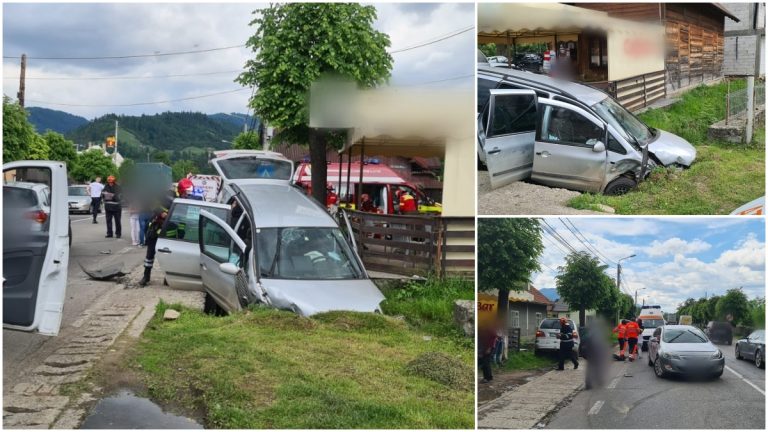 FOTO Un șofer care a depășit pe linia continuă și pe trecerea pentru pietoni a produs accidentul cu șapte persoane implicate de la Câmpulung Moldovenesc