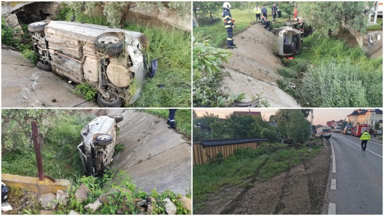 FOTO Un tânăr a murit după ce s-a răsturnat cu mașina într-un șanț, la Milișăuți