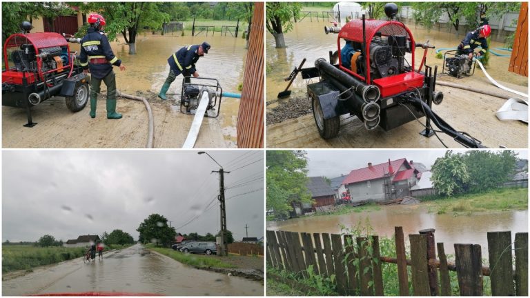 FOTO Mai multe curți din Putna au fost inundate. Pompierii au intervenit cu motopompe