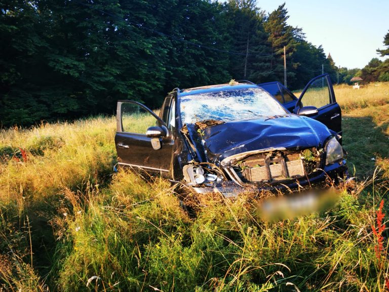 VIDEO FOTO Accident cu doi răniți produs la Ilișești de către un șofer care a intrat cu mașina într-un copac