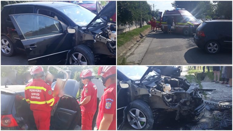 FOTO O mașină a intrat într-un cap de pod, la Corocăiești. O persoană a fost transportată la spital