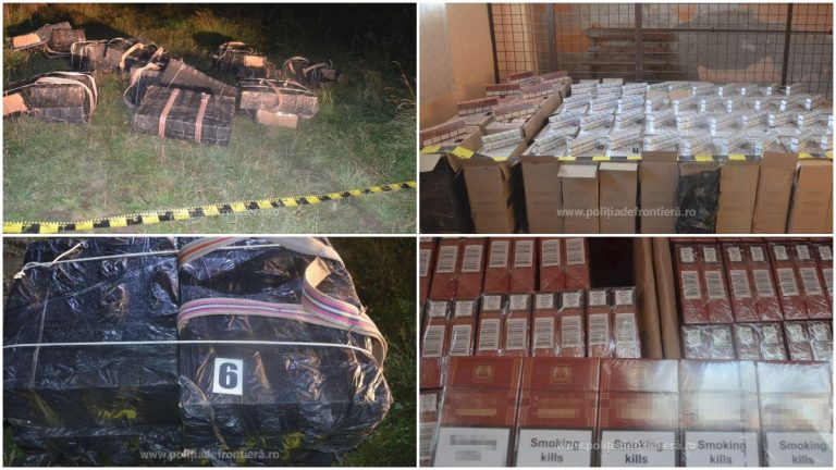 FOTO Cărăușii de țigări de contrabandă au abandonat țigări de peste 280.000 de lei după ce polițiștii de frontieră s-au pornit pe urmele lor