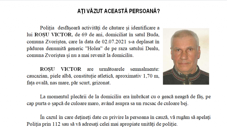 Bărbatul din Zvoriștea dat dispărut de familie a fost găsit de polițiști după ce a dormit o noapte în pădure
