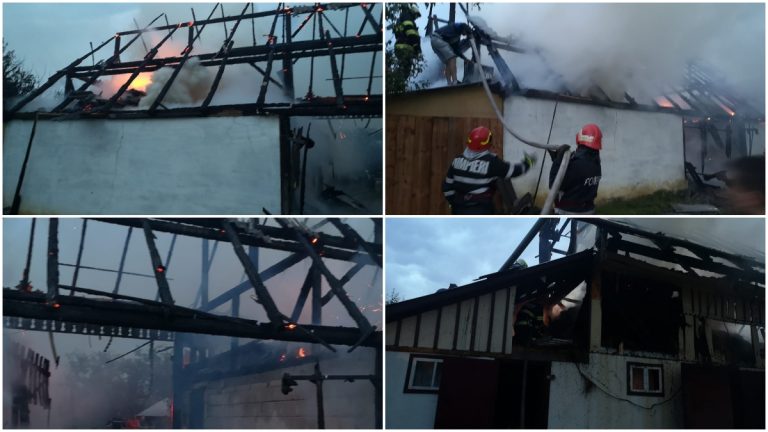FOTO Trăsnetul a produs pagube mari într-o gospodărie din Burla care a fost cuprinsă de flăcări