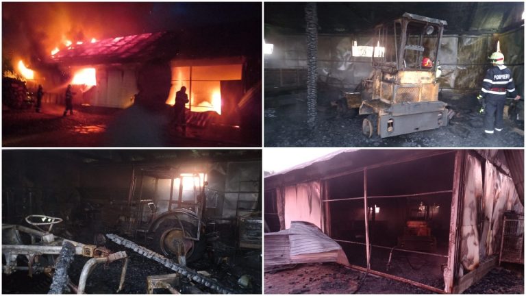 FOTO Incendiu la Vicovu de Jos, unde mai multe utilaje au luat foc de la un scurtcircuit produs la un cablu electric cu defecțiuni