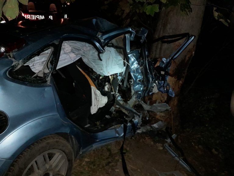 FOTO Un adolescent de 17 ani a murit după ce a fost aruncat dintr-o mașină care a intrat violent într-un copac, la Marginea