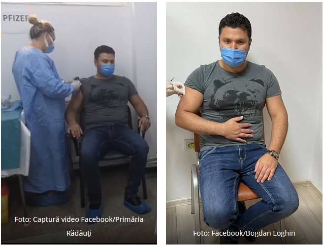 FOTO Primarul Bogdan Loghin de la Rădăuți a simulat vaccinarea anti – Covid ca să arate mai bine în poze