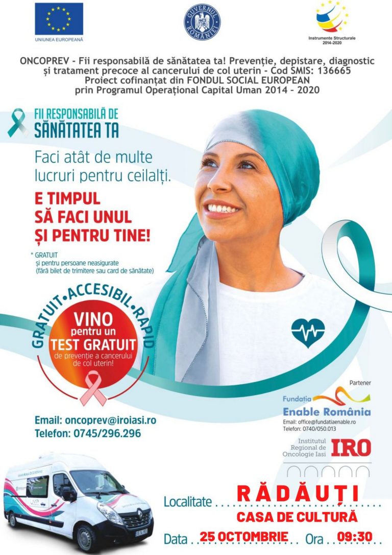 Femeile din Rădăuți pot face gratuit teste de depistare a cancerului de col uterin