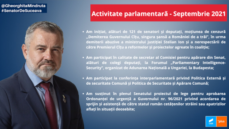 Raportul de activitate parlamentară al senatorului Gheorghiță Mîndruță