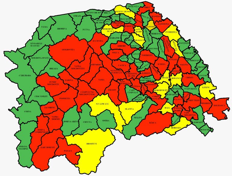 Situația pe localități a cazurilor de coronavirus din județul Suceava. Cele mai grave probleme sunt în Pojorâta, Iacobeni și Fundu Moldovei