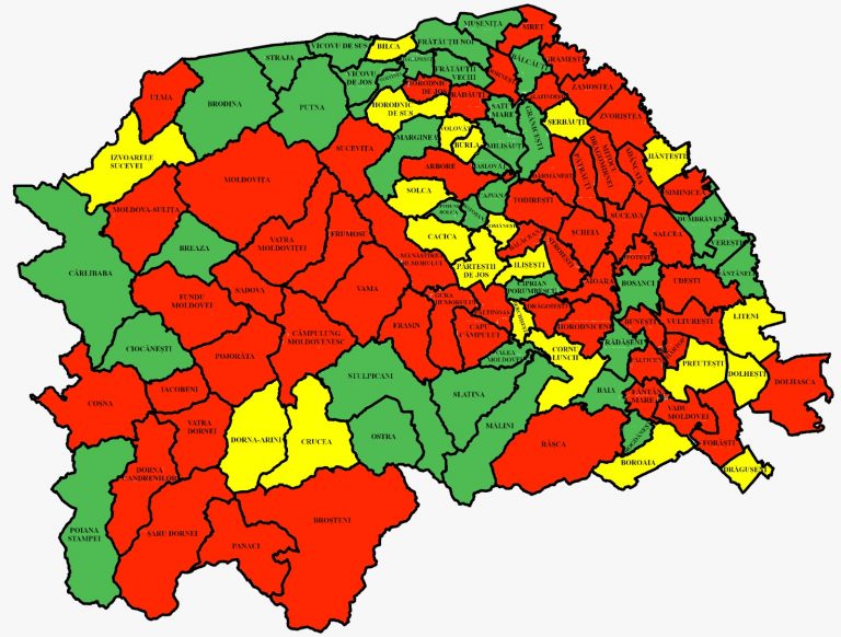 Situația pe localități a cazurilor de coronavirus din județul Suceava. Cele mai grave probleme sunt în Pojorâta, Șcheia și Fundu Moldovei