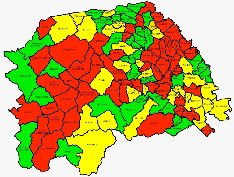 Situația pe localități a cazurilor de coronavirus din județul Suceava. Cele mai grave probleme sunt în Sadova, Șcheia și Vatra Dornei