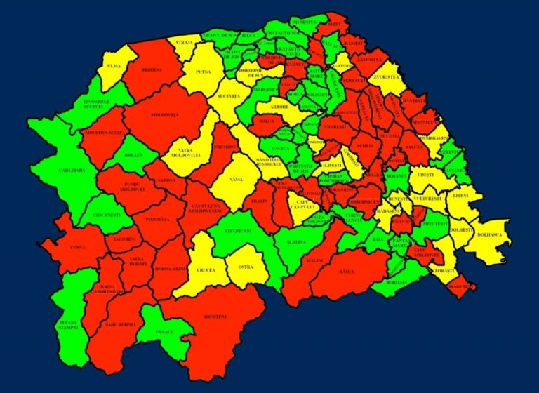 Situația pe localități a cazurilor de coronavirus din județul Suceava. Cele mai grave probleme sunt în Sadova, Drăgoiești și Vatra Dornei