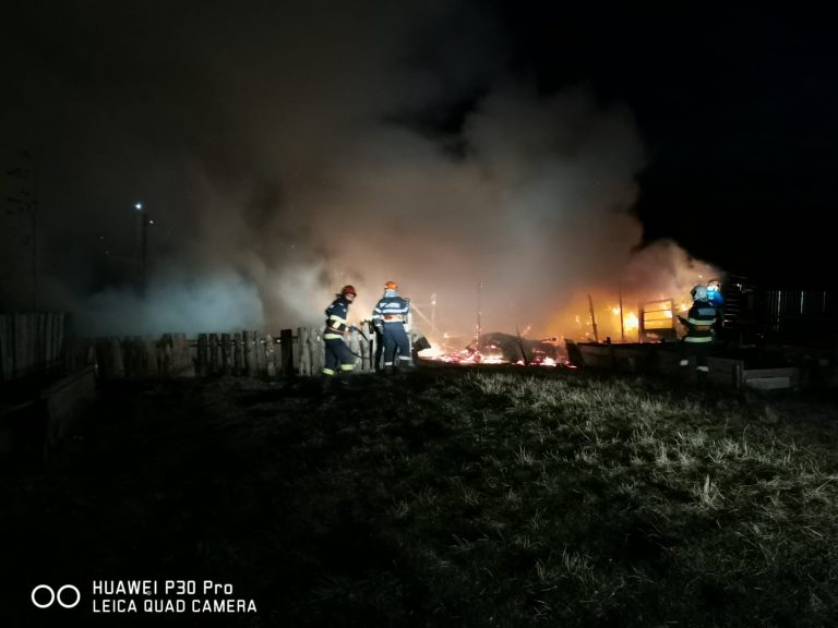 FOTO Incendiu izbucnit la un grajd din Horodnicu de Sus. Doi porci, un cal și un vițel au pierit