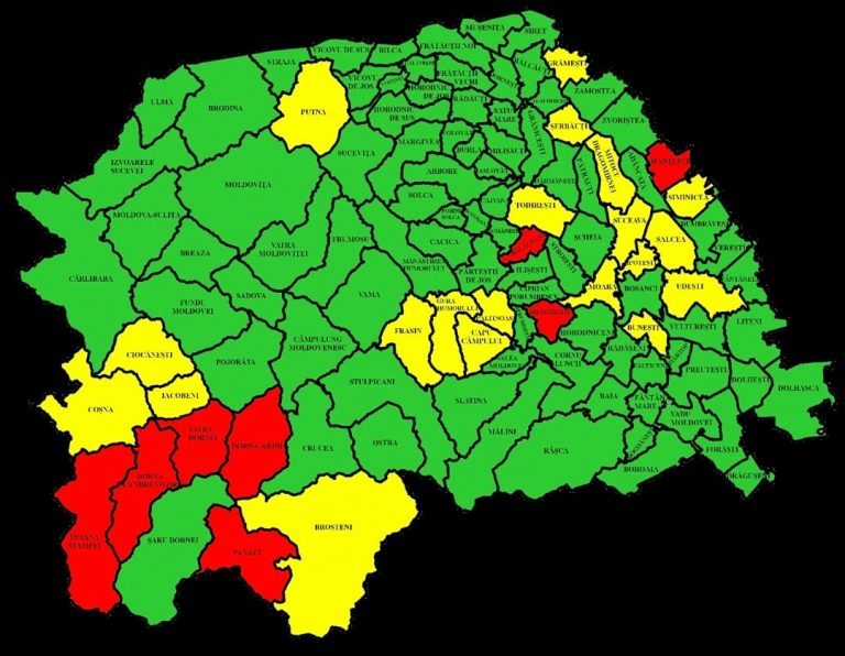 Situația pe localități a cazurilor de coronavirus din județul Suceava. Cele mai grave probleme sunt în Dorna Candrenilor, Drăgoiești și Panaci