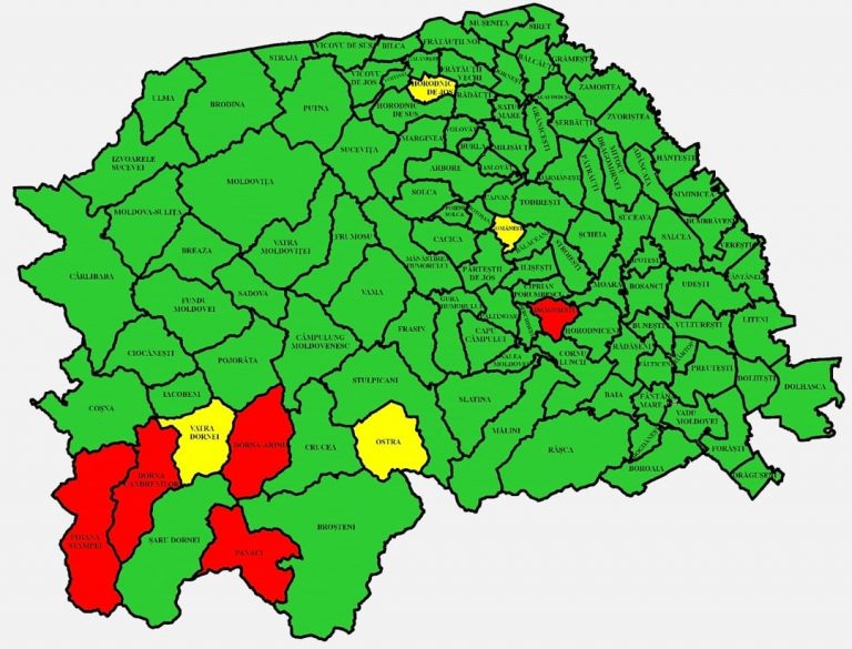 Situația pe localități a cazurilor de coronavirus din județul Suceava. Cele mai grave probleme sunt în Dorna Candrenilor, Dorna Arini și Poiana Stampei