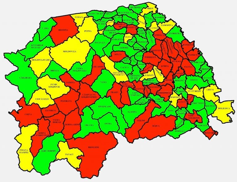 Situația pe localități a cazurilor de coronavirus din județul Suceava. Cele mai grave probleme sunt în Drăgoiești, Bălăceana și Siminicea