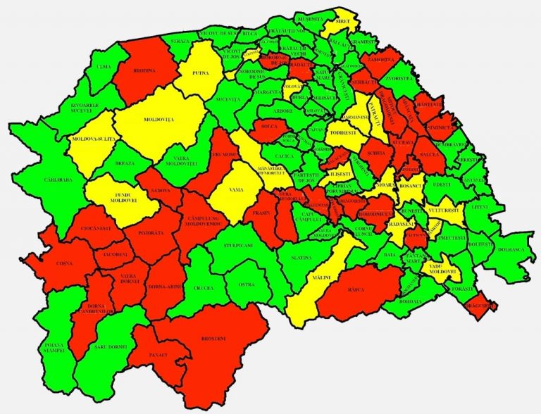 Situația pe localități a cazurilor de coronavirus din județul Suceava. Cele mai grave probleme sunt în Drăgoiești, Bălăceana și Siminicea