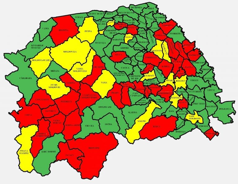Situația pe localități a cazurilor de coronavirus din județul Suceava. Cele mai grave probleme sunt în Drăgoiești, Bălăceana și Mitocu Dragomirnei