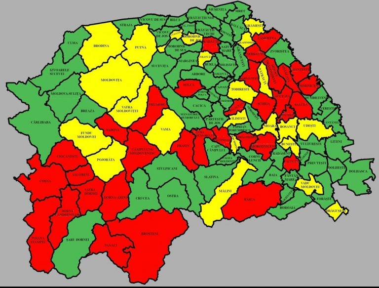 Situația pe localități a cazurilor de coronavirus din județul Suceava. Cele mai grave probleme sunt în Drăgoiești, Bălăceana și Iacobeni