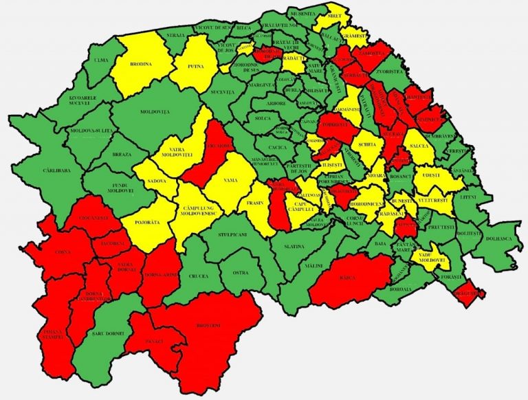 Situația pe localități a cazurilor de coronavirus din județul Suceava. Cele mai grave probleme sunt în Drăgoiești, Bălăceana și Dorna Arini