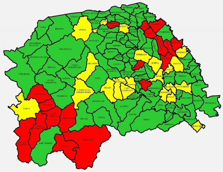 Situația pe localități a cazurilor de coronavirus din județul Suceava. Cele mai grave probleme sunt în Dorna Arini, Bălăceana și Drăgoiești